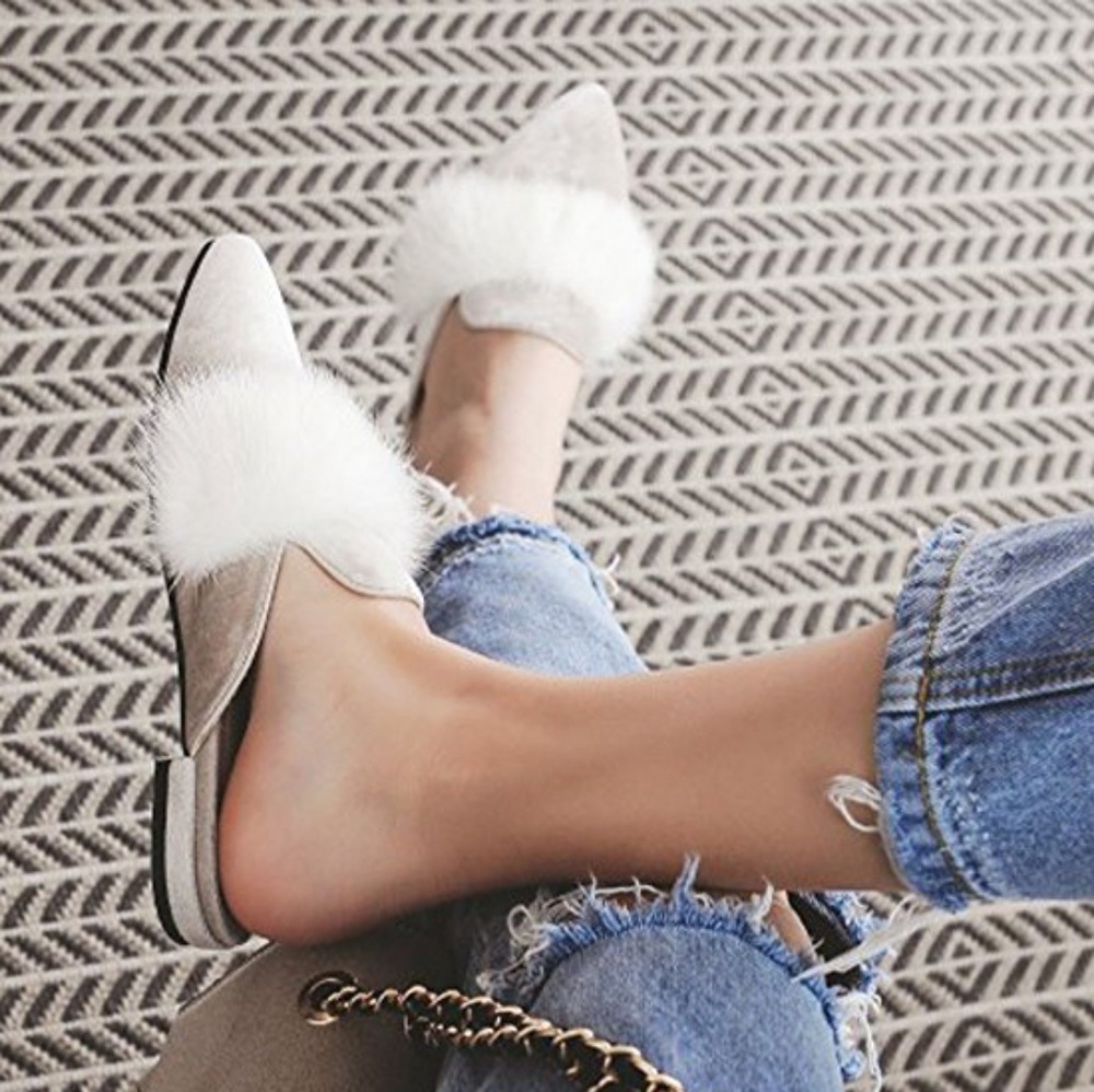 Mavirs Beige with fur Mules size 10